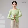 Disfraz de danza clásica borde de oreja de madera cuello redondo camiseta mujer top adelgazante manga larga abertura disfraz de danza moderna