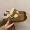 Sapatos Birkenstock Bonitos Feios com Sola Grossa e Salto Escondido de Uso Duplo Femininos Novos Outono Inverno Slip-On de Pelúcia Quente Sapatos de Algodão