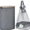 Cesto de Roupa Transfronteiriço Fabricante Atacado Design de Listras Vista Lateral Caixa de Armazenamento com Bolsa Interna Removível Cesto de Armazenamento Dobrável
