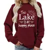 O Lago é Meu Lugar Feliz Moletom Feminino com Estampa Redondo Outono e Inverno Suprimento Amazon