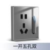 Panel de enchufe de interruptor gris tipo 86, interruptor de punto de pared de vidrio templado con espejo de control doble simple con luz LED para el hogar