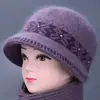 Sombreros para mujeres de mediana edad y mayores otoño e invierno piel de conejo tejido sombreros de pescador de ala ancha protección contra el frío señoras mayores abuelas sombreros de lana cálidos con forro de terciopelo