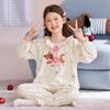 Pijamas de Algodón Nube de Primavera, Verano y Otoño 2025 Talla Pequeña, Mediana y Grande para Niñas Cuello Redondo Manga Larga Cuadros Dibujos Animados Conjunto de Ropa para Casa