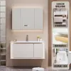 Nuevo Panel de Puerta Pintado de Madera de Caucho Yida con Luz Ambiental Combinación de Gabinete de Baño Lavabo Integrado de Cerámica Gabinete para Lavabo
