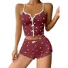 Nuevo Conjunto de Pijama Sexy de Costilla con Estampado de Pestañas en Forma de Corazón, Moda Europea y Americana de Venta Caliente para Mujer