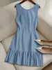 Vestido Chaleco Sin Mangas Francés Nuevo de Amazon Transfronterizo Europeo y Americano Falda de Punto de Longitud Media de Alta Calidad con Temperamento para Mujer