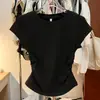 Comércio Exterior Transfronteiriço Atacado Verão Gola Redonda Fio no Ombro Manga Curta Camiseta Feminina Slim Fit Top Curto Camisa Básica