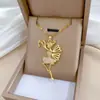 [Acero de titanio] Chica de ballet luz de lujo elegante precioso collar completo de diamantes femenino Red popular cadena para la clavícula versátil cadena de acero de titanio