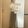 Hilo de núcleo trenzado, color albaricoque, patchwork, punto de imitación de dos piezas para mujer, hombros descubiertos, nuevo estilo de otoño, suéter de diseño irregular