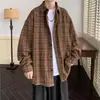 Camisa masculina de outono estilo japonês, tecido xadrez, estilo Hong Kong, casual, grossa, manga longa, moderna, jaqueta de corte amplo