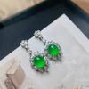 Pendientes de Hebilla de Paz de Calcedonia Verde Hielo Alto Color Jadeíta Estilo Antiguo Pendientes de Calcedonia Incrustados Chapados en Plata 925 con Brillo Helado