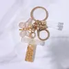 Llavero Colgante de Borla con Letra Inglesa Personalizada de Purpurina Blanca con Resina Epoxi y Colgante de Resina con Pan de Oro, Llavero Sencillo