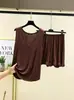 Conjunto de Chaleco de Cuello V de Modal y Shorts para Mujer Verano Delgado Casual Holgado Sin Mangas Ropa de Casa Conjunto de Dos Piezas