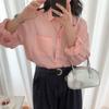 Lehu 24 Otoño Trece Líneas Estilo Coreano Estilo Holgazán Top Suelto Corto Ramio Manga Larga Protector Solar Camisa Tencel 6537