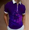 Polo para hombre con estampado digital 3D de lobo, camiseta de manga corta con cremallera, gran oferta 2023