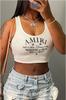 Camiseta sexy con estampado de letras para mujer, estilo transfronterizo europeo y americano, chaleco sin mangas de marca de moda para mujer, chaleco pequeño con cuello en U.