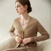 Suéter cardigan de cashmere puro com gola redonda para mulheres, jaqueta de malha solta e simples na cor sólida, novo top