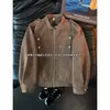 Chaqueta Napoleón de Cuello Cruzado para Hombre Primavera y Otoño Estilo Urbano de Gama Alta Chaqueta de Cuero de Doble Botonadura Ropa Exterior Marca de Tendencia Ropa de Motociclista