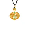 Nuevo Collar de Estilo Chino Antiguo Chapado en Oro para Mujer, Colgante de Imitación de Oro de Fortuna y Prosperidad Verde, Joyería Tradicional China Chapada en Cobre y Oro Que No Se Desvanece Fácilmente