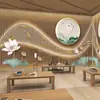 Nuevo papel tapiz de salón de belleza chino papel tapiz de fondo para sala de té decoración Zen con celosía de madera decoración de centro de salud para la extracción de cerumen tela de pared
