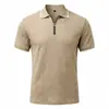 2026 Amazon Más Vendido Camisa Polo Jacquard Texturizado para Hombre Cremallera Media Color Block Verano Solapa Manga Corta T