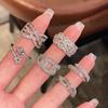 Anillo Abierto de Zirconia Microincrustada de Diamante Completo con Giro de Industria Pesada Transfronterizo para Mujer, Moda de Lujo Ligero, Temperamento de Alta Gama, Accesorios Nicho