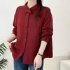 Camisa de manga larga de gasa de algodón de doble capa con cuello de orejas de conejo de estilo artístico para mujer, top casual holgado Otoño 2026