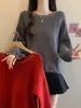 Suéter Pulôver Redondo com Pedraria Solto Macio Ceroso Tricô Novo da Primavera Estilo Preguiçoso Blusa de Manga Longa Moda Feminina