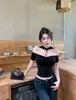 Top Sexy de Estilo Puro Deseo con Cuello Halter, Manga Corta y Busto Acolchado para Mujer, Verano, Ajuste Delgado, Diseño de Capa Interior, Ropa Exterior, Camiseta de Ajuste Delgado