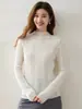 Suéter de Cachemira Calado Tejido de Punto para Mujer Pulóver Cuello Semi Alto Manga Larga Tejido de Punto Estilo Casual Capa Base Versátil