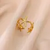Série Oceano Anel de Estrela do Mar em Aço Inoxidável Banhado a Ouro 18K Anel Aberto Joias Simples e de Alta Qualidade para Mulheres