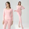 Traje de mallas largas gruesas con forro de polar sin costuras para mujer De terciopelo nuevo suéter de ropa interior térmica otoño e invierno