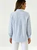 Outono 2026 Amazon Feminino Camisa de Botão Listrada Manga Longa Gola Reversível Decote V Color Block Casual