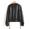 Ropa de Piel de Oveja para Mujer 26 Estilo Otoño Cintura con Cordón Holgada Casual Chaqueta de Cuero Temperamento Chaqueta Corta Transfronteriza Talla Grande Moderna