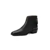 Botas Chelsea de Couro de Cabra Estilo Britânico Cano Curto Inverno 2025 Salto Médio Grosso Bico Quadrado Pequeno Couro Genuíno Roupa de Trabalho Versátil Botas Curtas Pequenas para Mulheres 42
