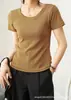 Camiseta de Algodón de Alta Gama Versátil con Cuello en U para Mujer de Manga Corta 2024 Verano Nueva Camiseta Superior Holgada Adelgazante Camiseta Básica