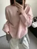 Elegante suéter de punto casual versátil para mujer, color sólido, cachemir, cuello redondo, manga larga, 26 otoño, nuevo top estilo coreano