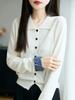 Cardigan de Tricô Gola Lapela Lã Fina Outono Novo 25 Anos Manga Longa Punho Feminino Design de Combinação de Cores Xadrez Top