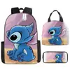 Mochila Escolar Infantil Stitch para Aluno do Ensino Fundamental Mochila Estilo Europeu e Americano Leve Impressão Digital Bolsa de Lanche