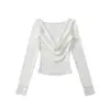 8695-26 Verão Estilo Coreano Slim-Fit Gola Redonda Cor Sorvete Liso Manga Longa Suéter Camiseta Base