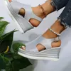 Verão Novo Tamanho Grande Exportação Sapatos Femininos Estilo Romano Salto Plataforma Fundo Grosso Vazado Boca de Peixe Sandálias Femininas Comércio Exterior Sandálias de Salto Alto