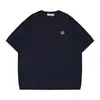 Camiseta de Punto con Piedras Transfronteriza de Manga Corta con Pequeño Bordado de Logo en el Pecho, Corte Holgado Casual, Color Sólido, Cuello Redondo, Unisex, Moderna