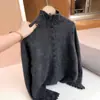 Suéter de Tricô Crochê Vazado com Gola Meia-Alta Feminino Plus Size, Novo Estilo Outono e Inverno, Top Muito Bonito e que Valoriza as Curvas