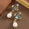 Aguja de Plata Moda Transfronteriza Exquisitos Personalizados Estilo Chanel Concha de Abulón Natural Aretes de Botón Lujo Ligero Aretes de Gama Alta