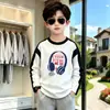 Camiseta íntima de algodão puro para meninos, novo estilo primavera/outono, top da moda com manga raglan, camiseta de manga comprida para meninos mais velhos