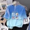 Camiseta Infantil de Manga Corta Degradada, Top Estampado de Moda de Verano para Niños, Ropa Moderna Suelta y Versátil Estilo Coreano para Niños Mayores