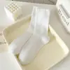 Meias Arrastão Femininas, Estilo Melard, Meias de Cano Médio para Primavera e Outono, Meias de Algodão Cor Sólida para Outono e Inverno, Borda Franzida, Meias Femininas Versáteis