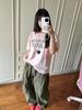 Camiseta de Manga Corta con Estampado de Patrón Neutro Hecha en Europa Ropa Top para Niñas Camiseta de Algodón de Manga Corta para Mujer Ropa de Verano para Parejas