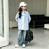 Chaqueta Camisa de Manga Larga para Niñas de Primavera y Otoño, Estilo Coreano Holgada Casual con Cuello de Solapa, Camisa Elegante para Niños Mayores, Atuendo de Otoño