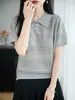 Top de punto fresco, transpirable, texturizado, corte holgado, cuello redondo, adelgazante, para mujer, manga corta, de lino Tencel, para el trabajo y las vacaciones